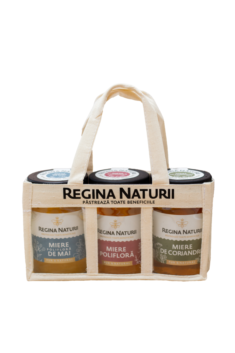 Set gentuță cu miere "Honey Gift" 380g*3buc (Miere polifloră de mai 380g, Miere de coriandru 380g, Miere polifloră 380g)
