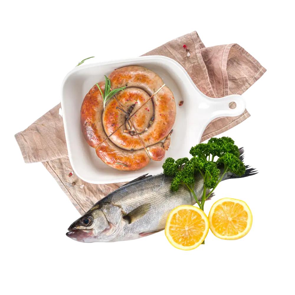 Cârnați de casă și Peste