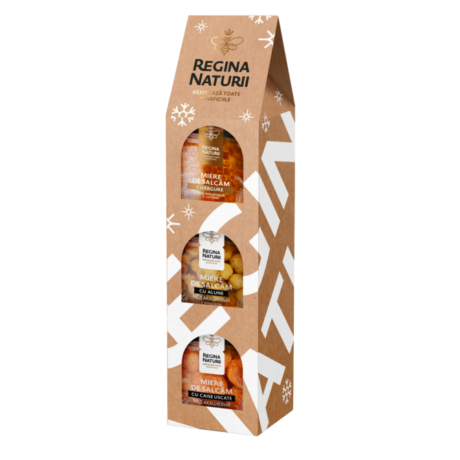 Set miere ''Perfect Gift'' 250g*3buc. (Miere de salcâm cu alune de pădure, Miere de salcâm cu caise, Miere de salcâm cu fagure)