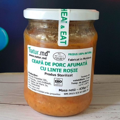 Ceafă de porc afumată cu linte roșie